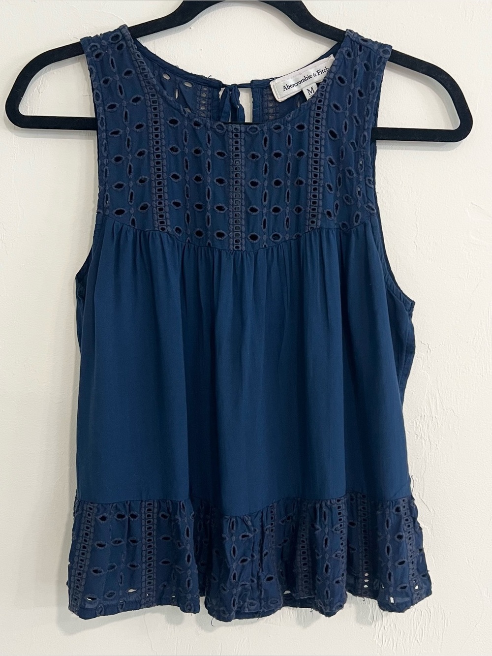 Abercrombie & Fitch Eyelet Peplum Tank Top Navy Blue Med Preppy Beach Coquette